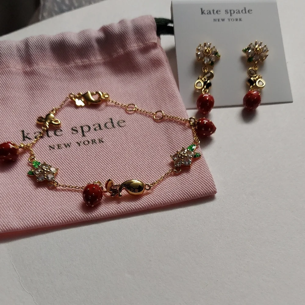Kate Spade Red Strawberry Drop Earrings And Bracelet Set - Picture 3 of 6